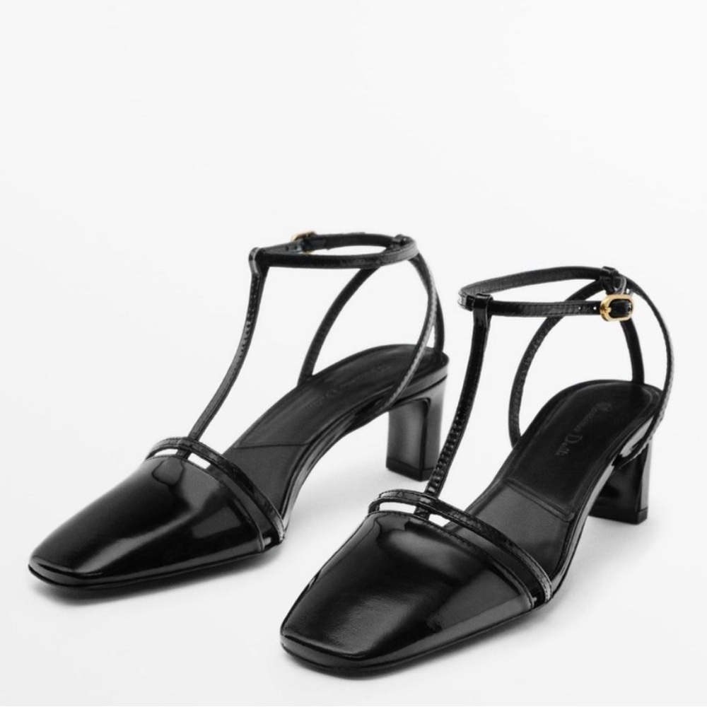Massimo Dutti Black Patent Leather Square Toe Heels